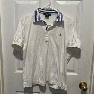 Ralph Lauren Golf Sport polo top 100% cotton white with strip collar large
